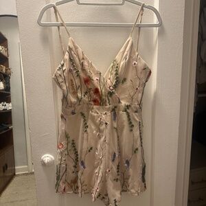 Summery nude romper with floral vine overlay -XS